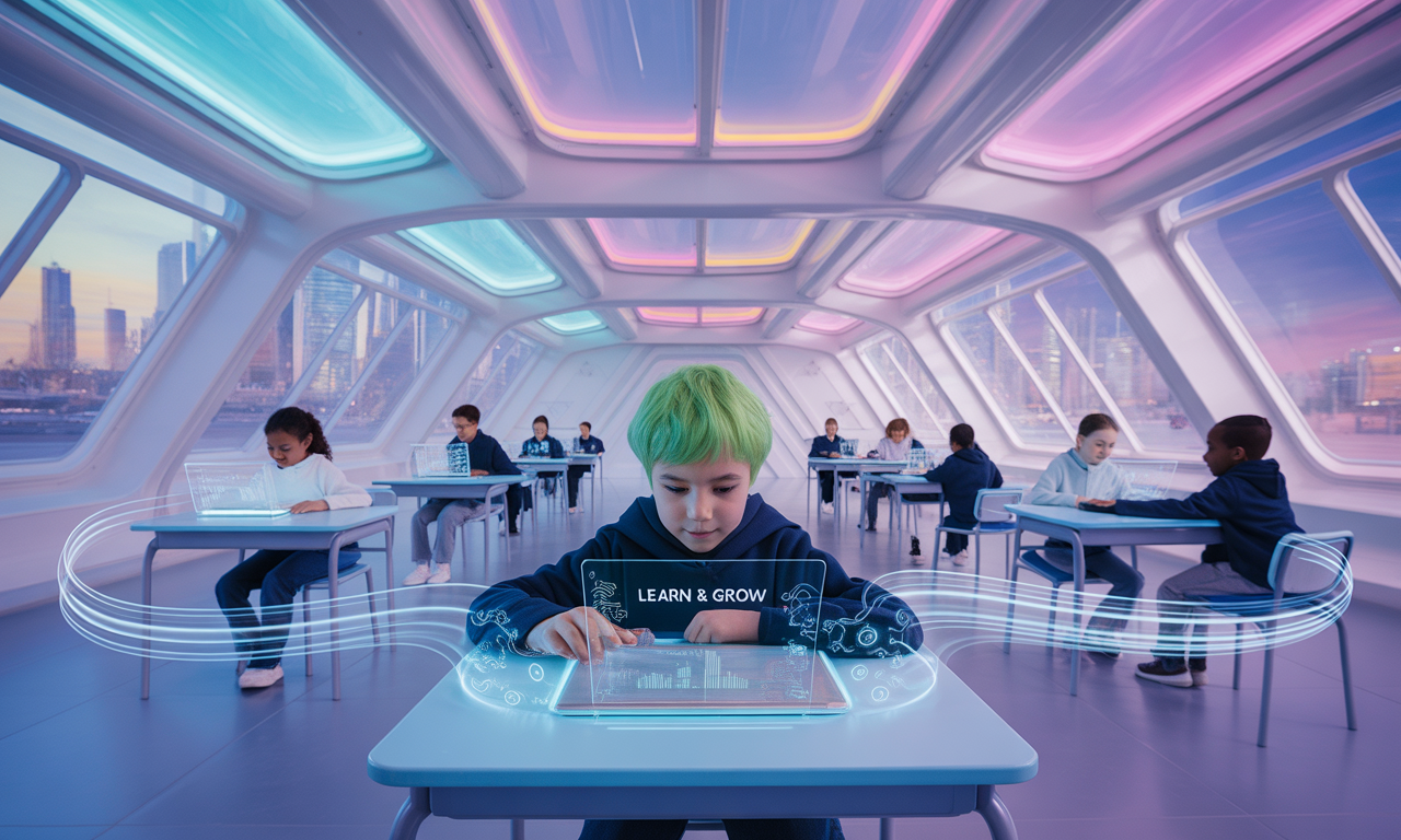 Futuristic school with AI-powered learning